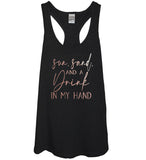 Heather Gray Sun, Sand, And A Drink In My Hand Tank With Metallic Rose Gold Print - It's Your Day Clothing