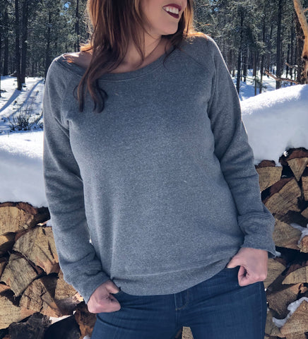 Model wearing heather gray sweatshirt - It's Your Day Clothing 