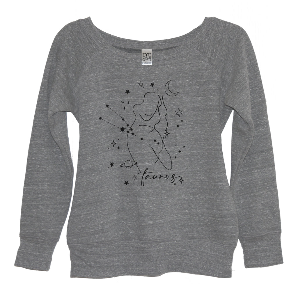 Taurus Heather Gray Wide Neck Sweatshirt - It's Your Day Clothing