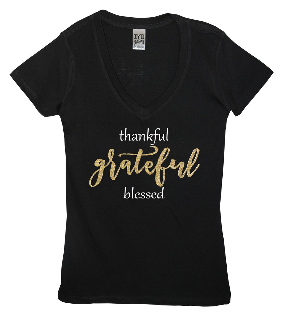 Thankful Grateful Blessed Glitter Shirt - It's Your Day Clothing