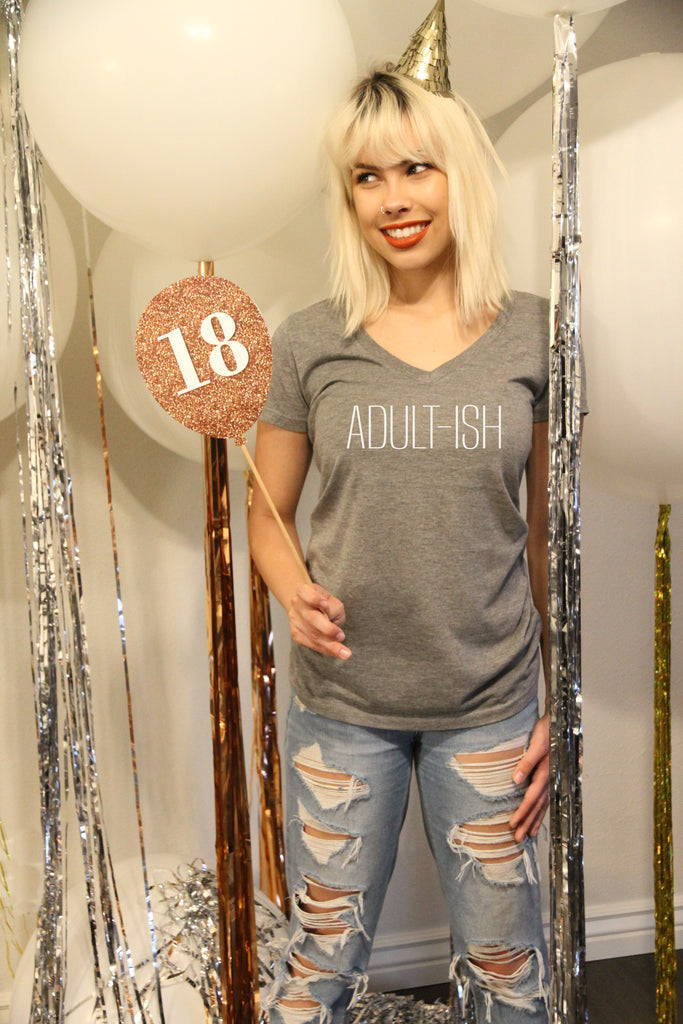Adult-ish Women's V Neck White Print - It's Your Day Clothing